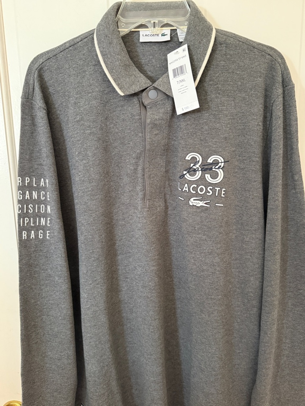 Lacoste Gray Long-Sleeve Cotton Polo 7/XXL Men’s Shirt Fairplay 33 Chest Logo